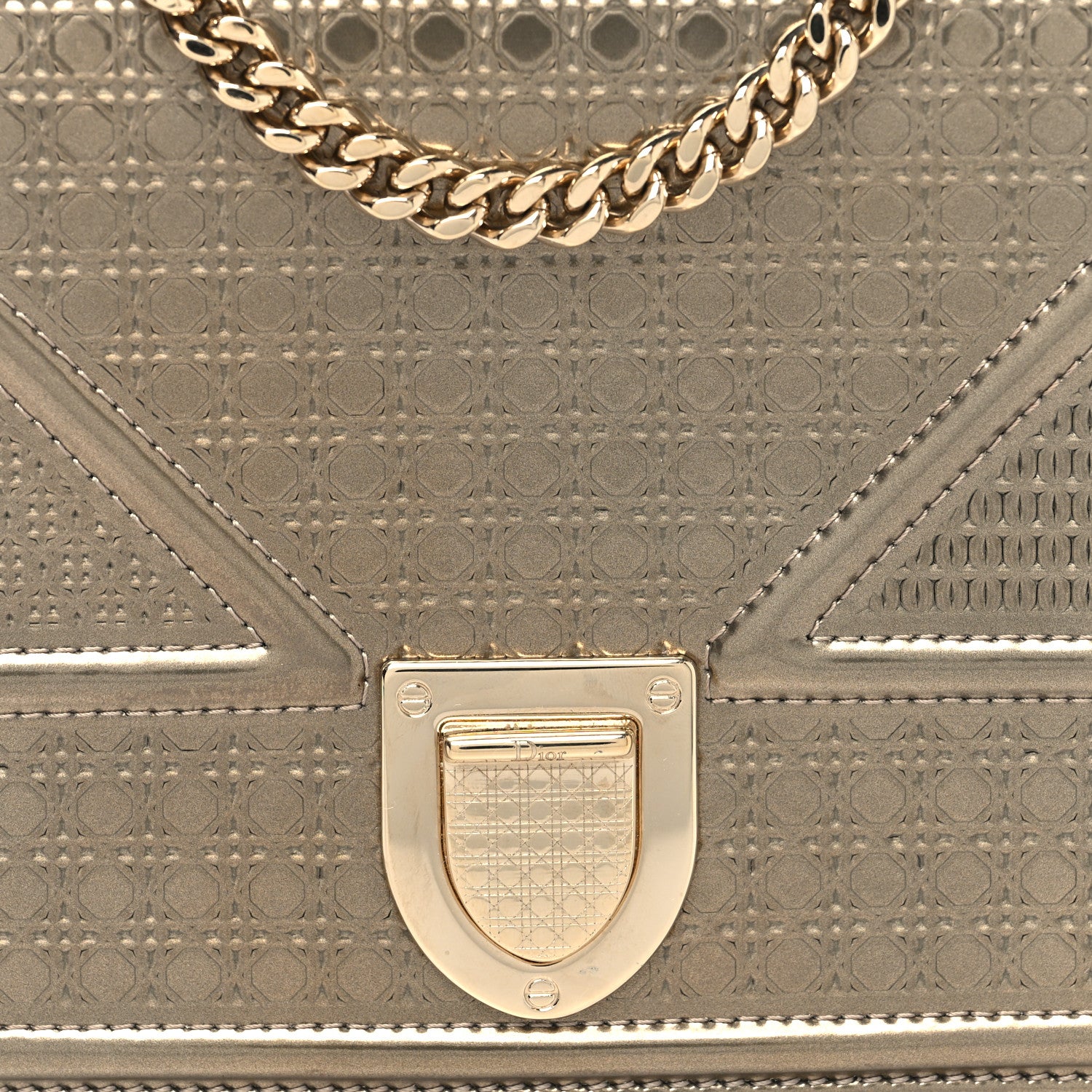 Christian Dior Metallic Patent Micro-Cannage Diorama Wallet on Chain Pouch Gold 6 of 10