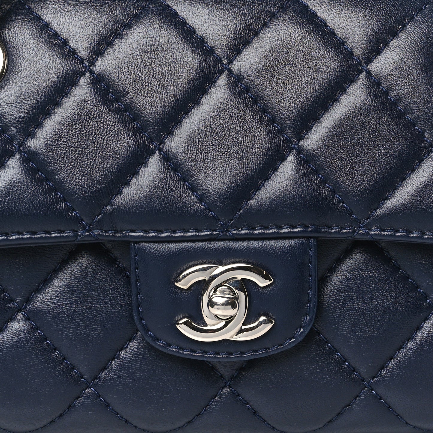 Calfskin Quilted Kisslock Frame Chain Bag Navy