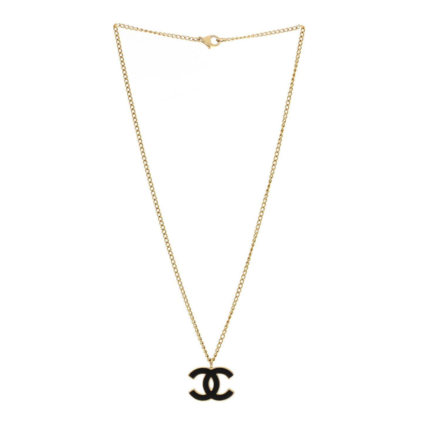 Metal Enamel CC Chain Necklace Gold Black