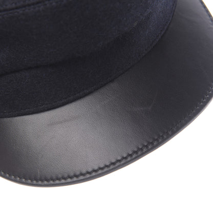 Hermes Glossy Lambskin Wool Womens Vauban Cap 57 Marine Black 8 of 8