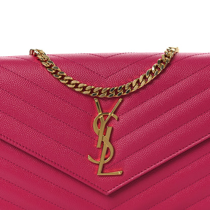 Saint Laurent Grain De Poudre Matelasse Chevron Monogram Chain Wallet Lipstick Fuchsia 8 of 11