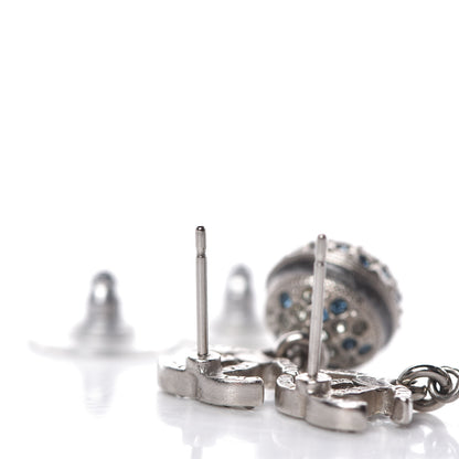 Chanel Crystal CC Drop Earrings Blue Silver 3 of 5