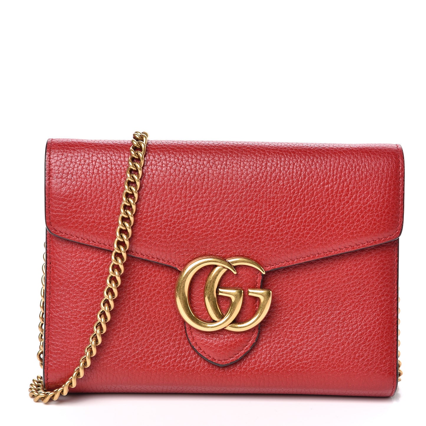 Calfskin GG Marmont Chain Wallet Vulcanic Red