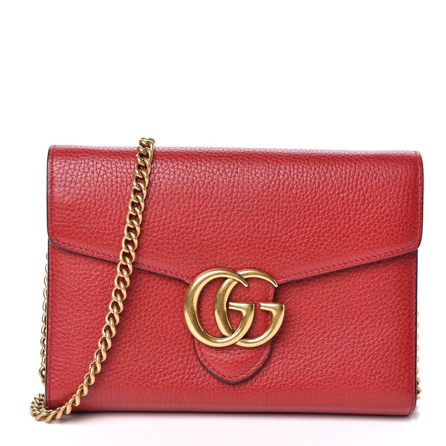 Gucci Calfskin GG Marmont Chain Wallet Vulcanic Red 1 of 10
