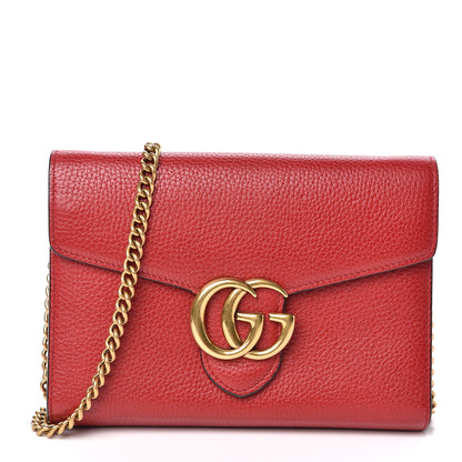 Gucci Calfskin GG Marmont Chain Wallet Vulcanic Red 1 of 10