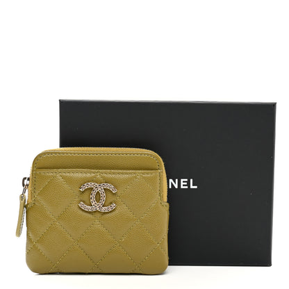 Chanel Caviar Quilted Crystal Zip Card Holder Wallet Green 11 of 11