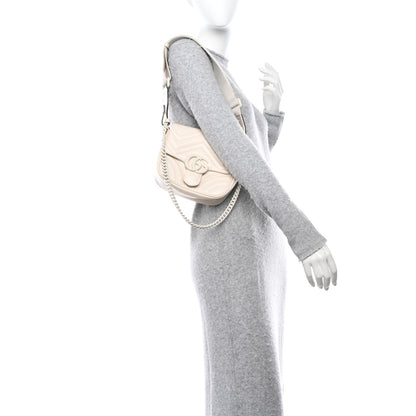 Gucci Calfskin Matelasse Monochrome Mini GG Marmont Crossbody Shoulder Bag White 2 of 14