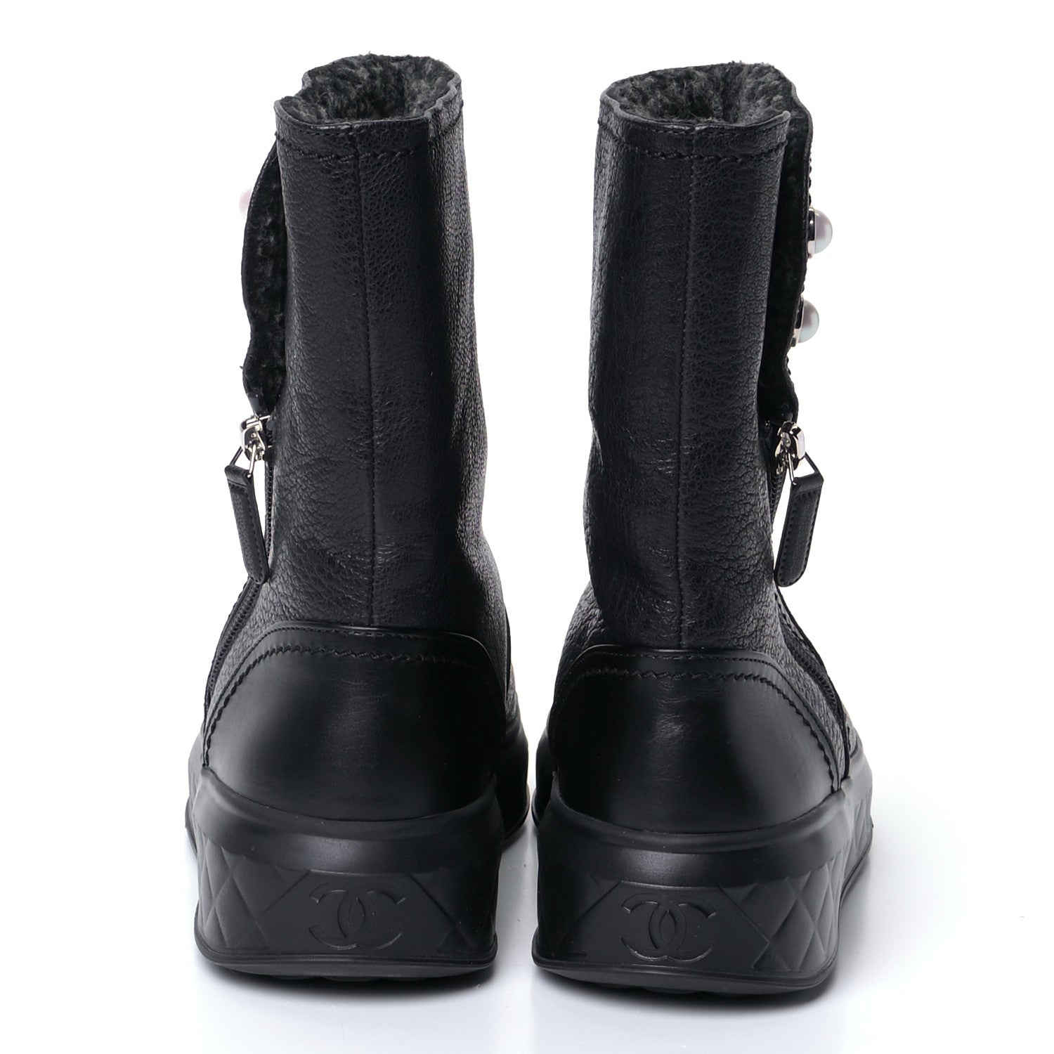 Chanel Sheepskin Shearling Short Snow Boots 36.5 Black 3 of 6