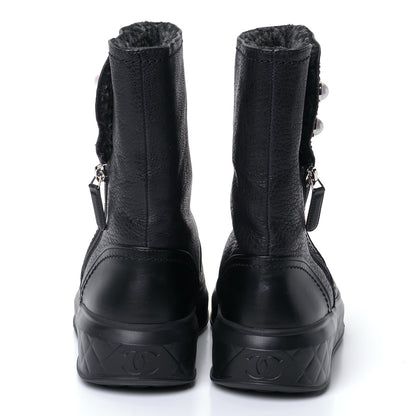 Chanel Sheepskin Shearling Short Snow Boots 36.5 Black 3 of 6