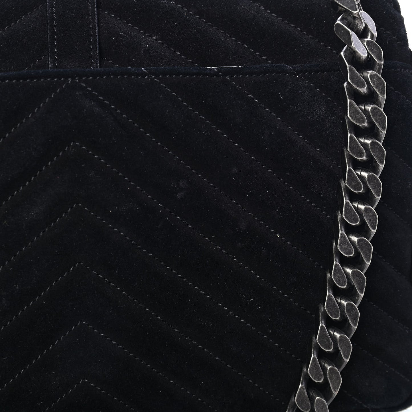 Suede Matelasse Chevron Fringe Monogram Medium College Bag Black