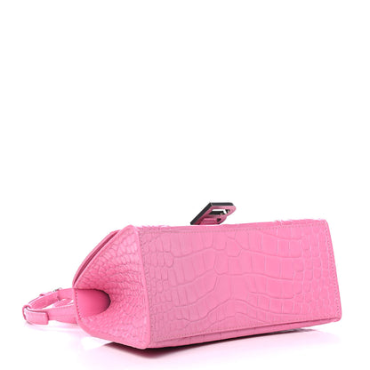 Balenciaga Shiny Calfskin Crocodile Embossed Small Hourglass Top Handle Bag Baby Pink 3 of 4