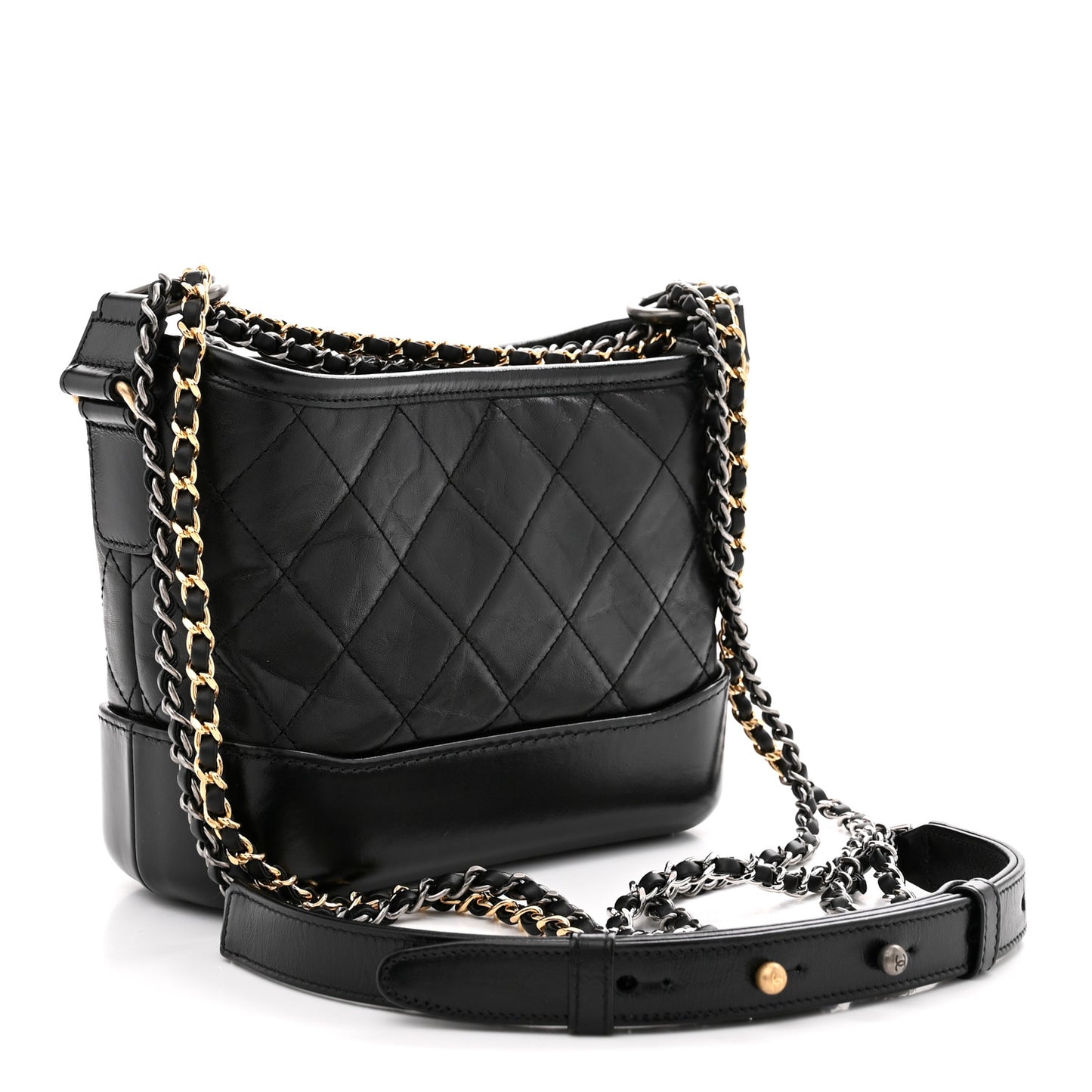Aged Calfskin Quilted Small Gabrielle Hobo Black