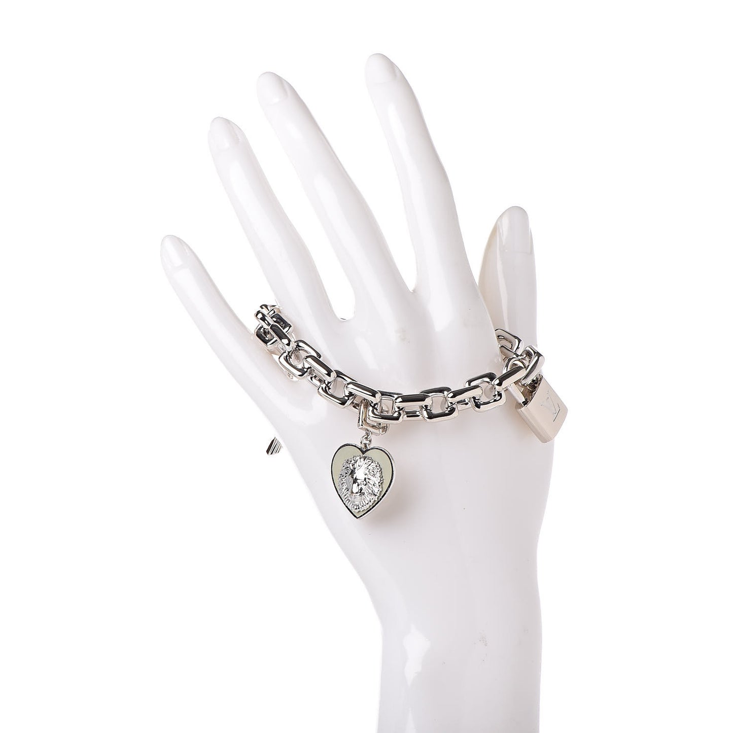 18K White Gold Safran Be Well Lion Padlock Keys Charm Bracelet