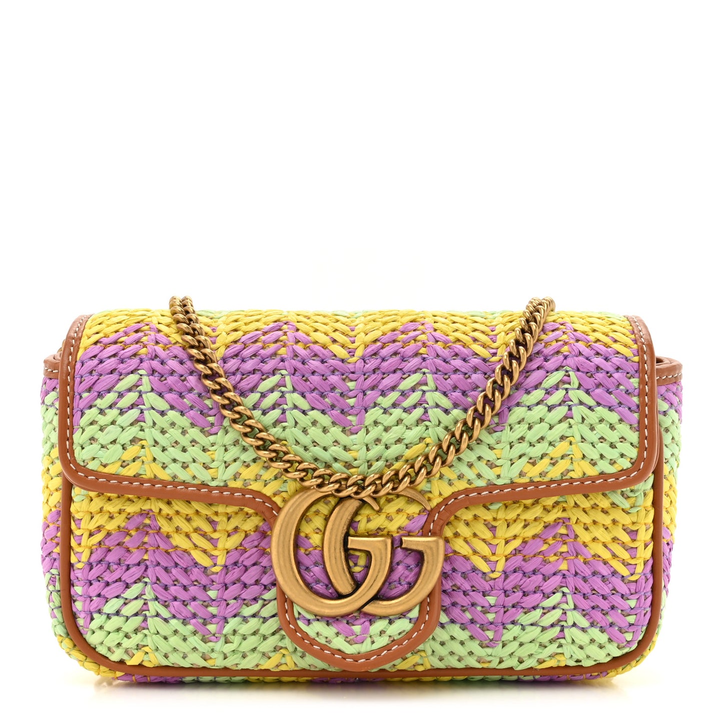 Woven Raffia Calfskin Super Mini GG Marmont Shoulder Bag Multicolor