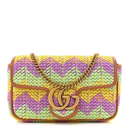 Gucci Woven Raffia Calfskin Super Mini GG Marmont Shoulder Bag Multicolor 1 of 10