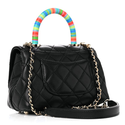Chanel Goatskin Quilted Rainbow Extra Mini Coco Handle Flap Black 3 of 10
