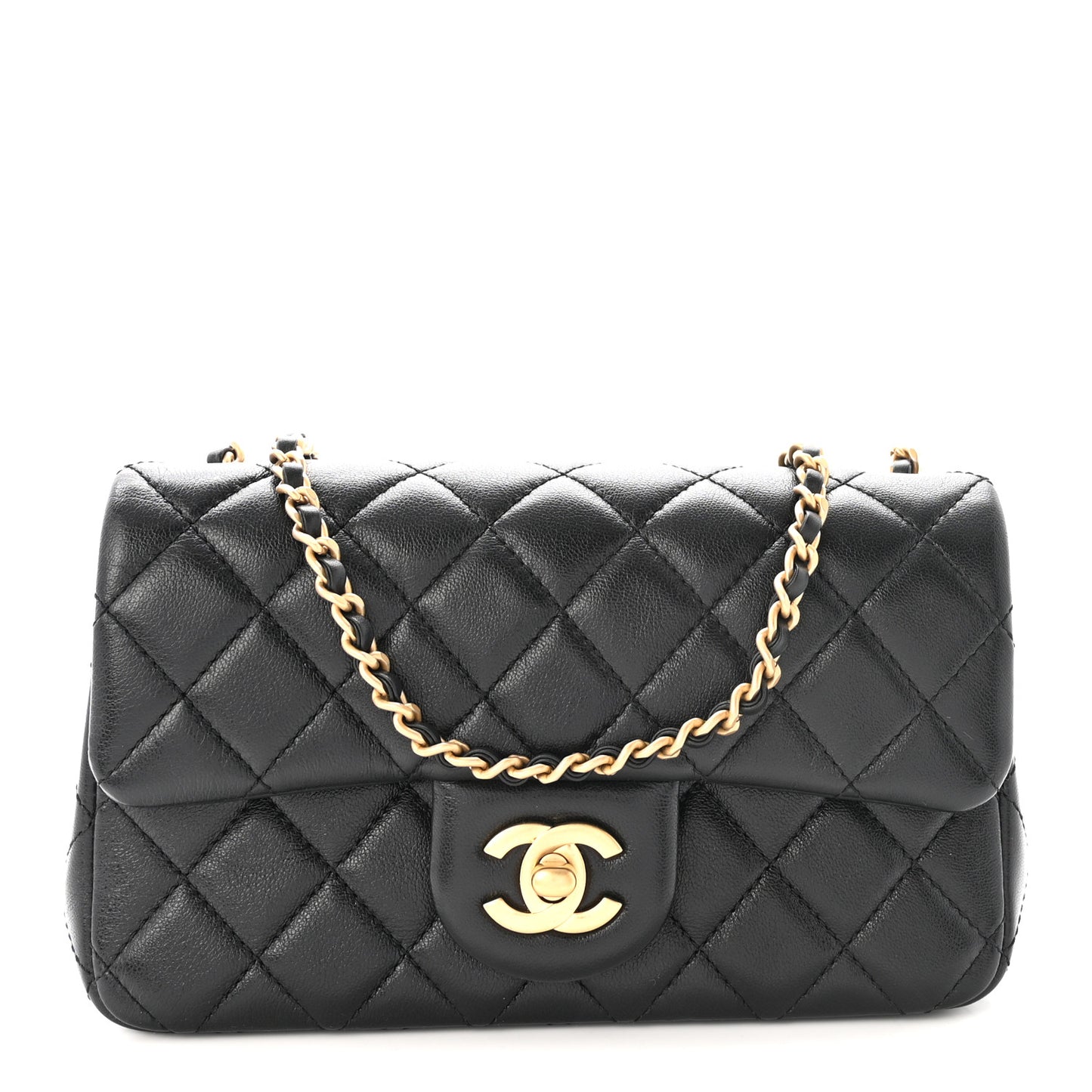 Lambskin Quilted Mini Rectangular Pearl Crush Flap Black