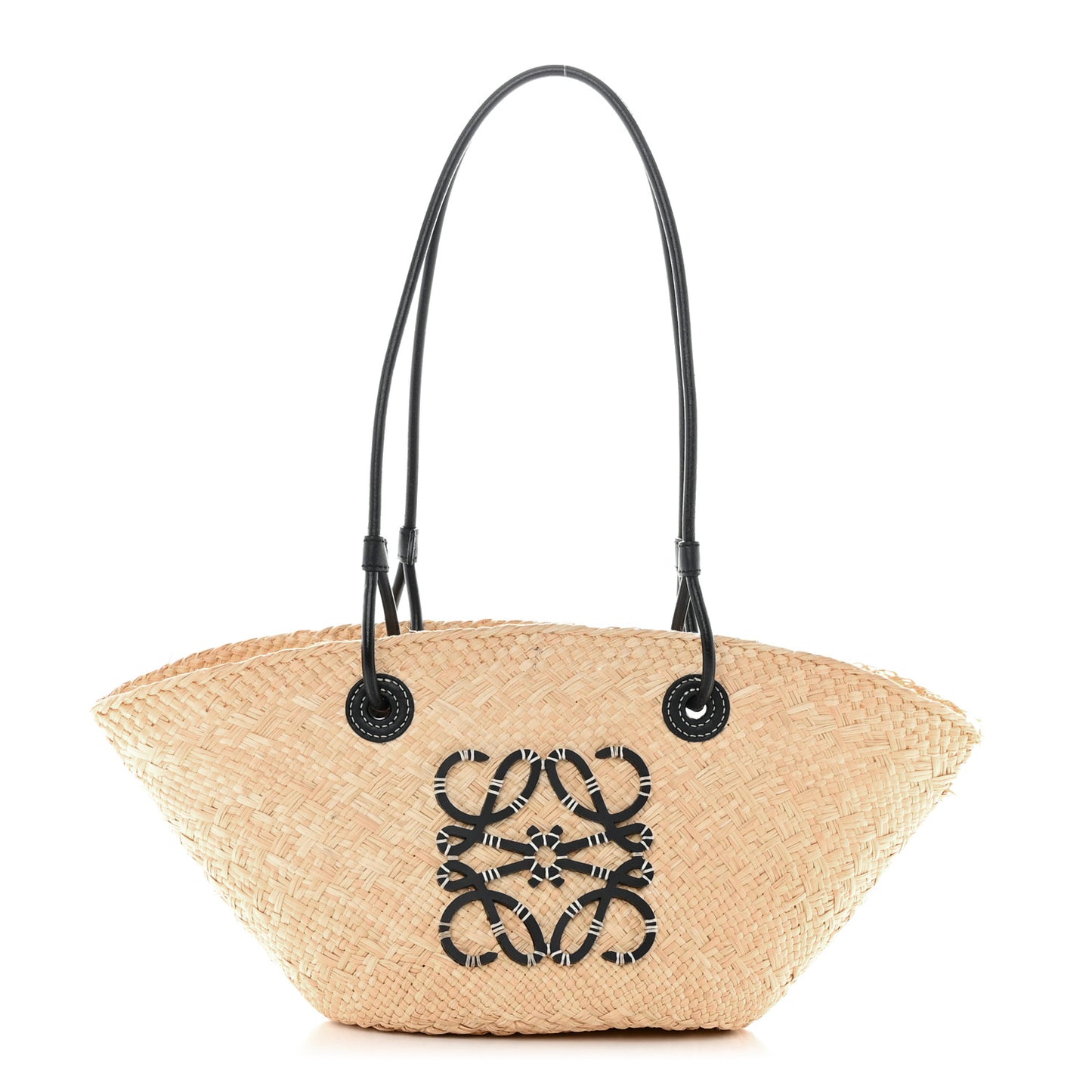 Calfskin Raffia Paulas Ibiza Small Anagram Basket Tote Bag Natural Black