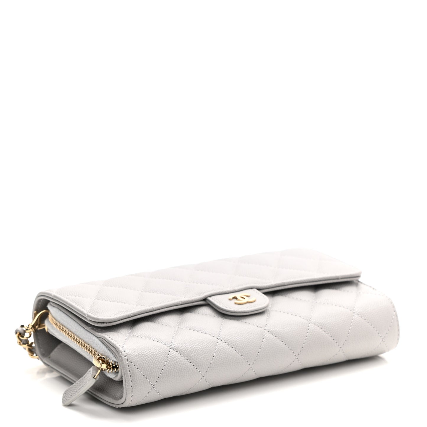 Caviar Quilted Phone Holder Wallet on Removable Chain Grey