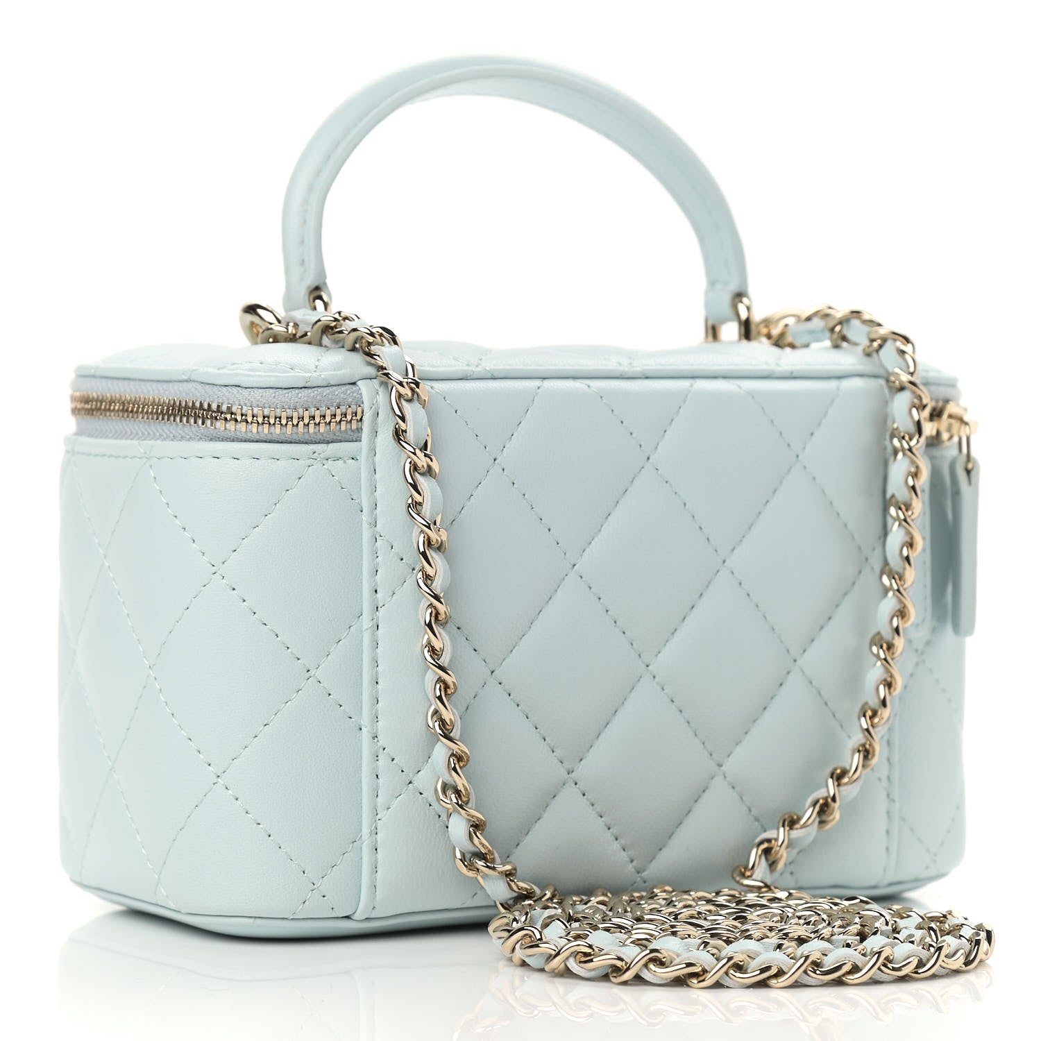 Chanel Lambskin Quilted Small Top Handle Vanity Case With Chain Light Blue 3 of 9