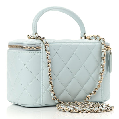 Chanel Lambskin Quilted Small Top Handle Vanity Case With Chain Light Blue 3 of 9