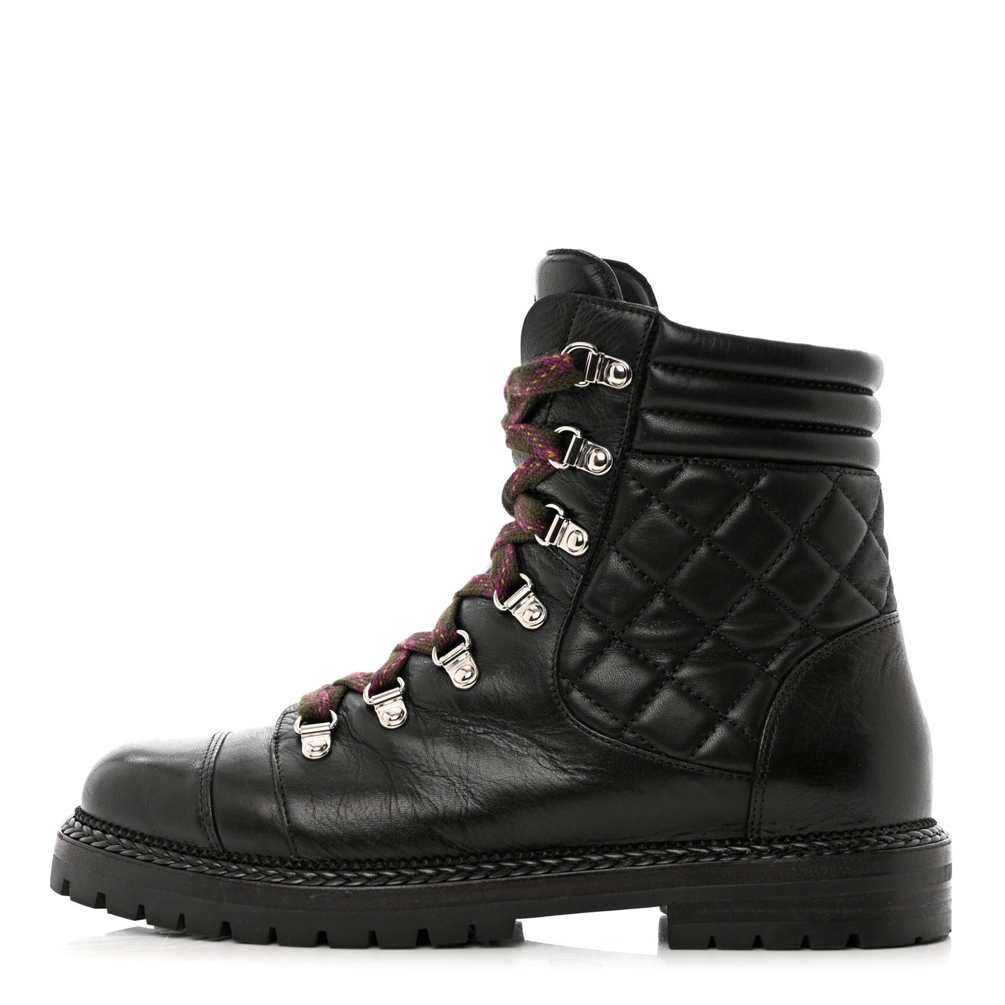 Lambskin Quilted Lace Up Boots 39