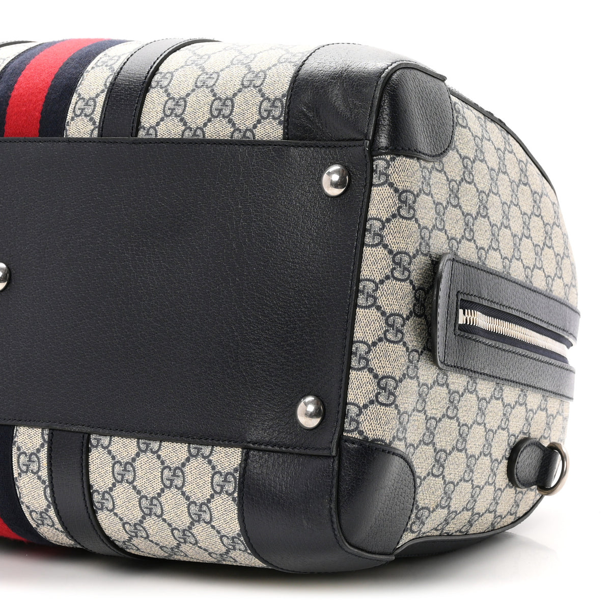 Gucci GG Supreme Monogram Textured Dollar Calfskin Web Medium Savoy Duffle Bag Beige Blue 9 of 10