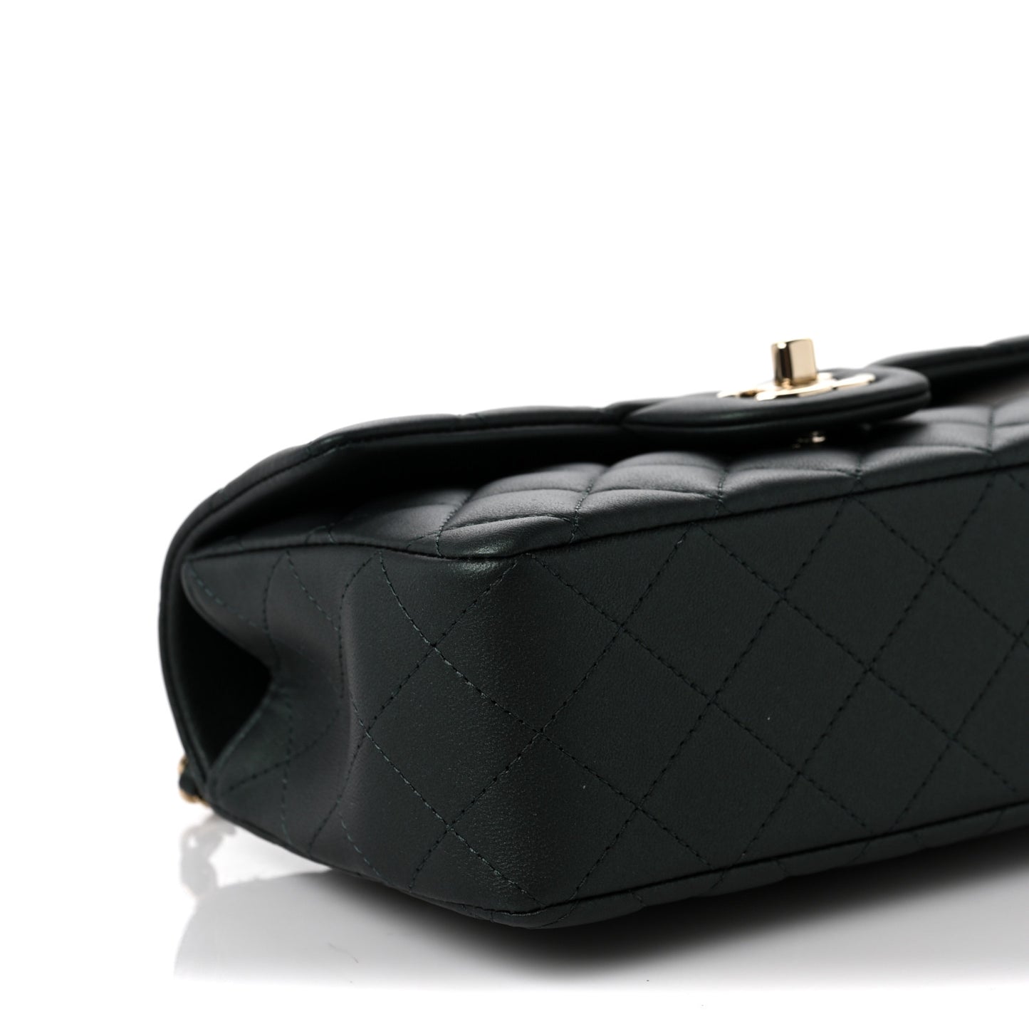 Iridescent Lambskin Quilted Mini Top Handle Rectangular Flap Dark Green