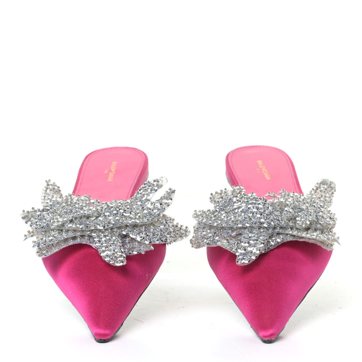Satin Sequin Embellished Slash Slippers 37 Fuchsia