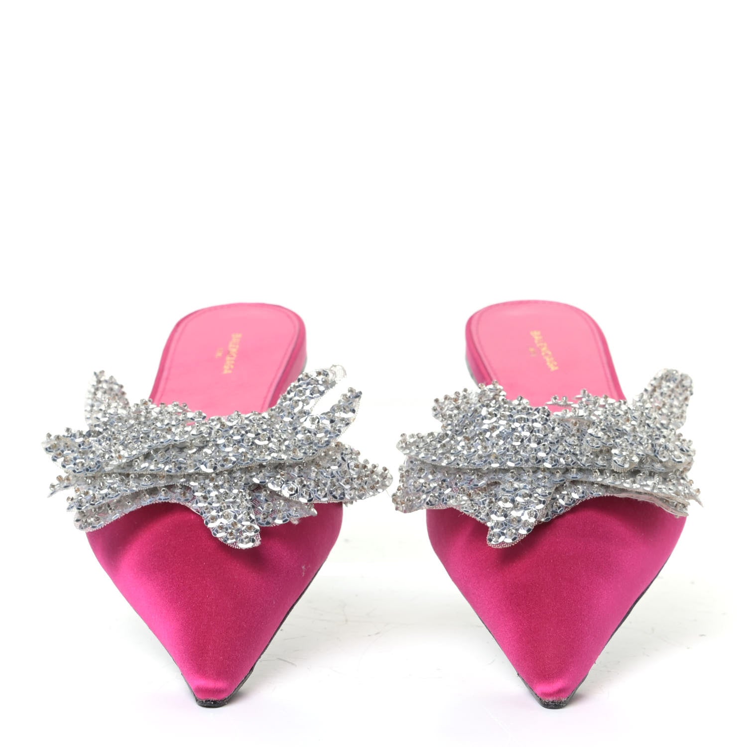 Balenciaga Satin Sequin Embellished Slash Slippers 37 Fuchsia 2 of 7