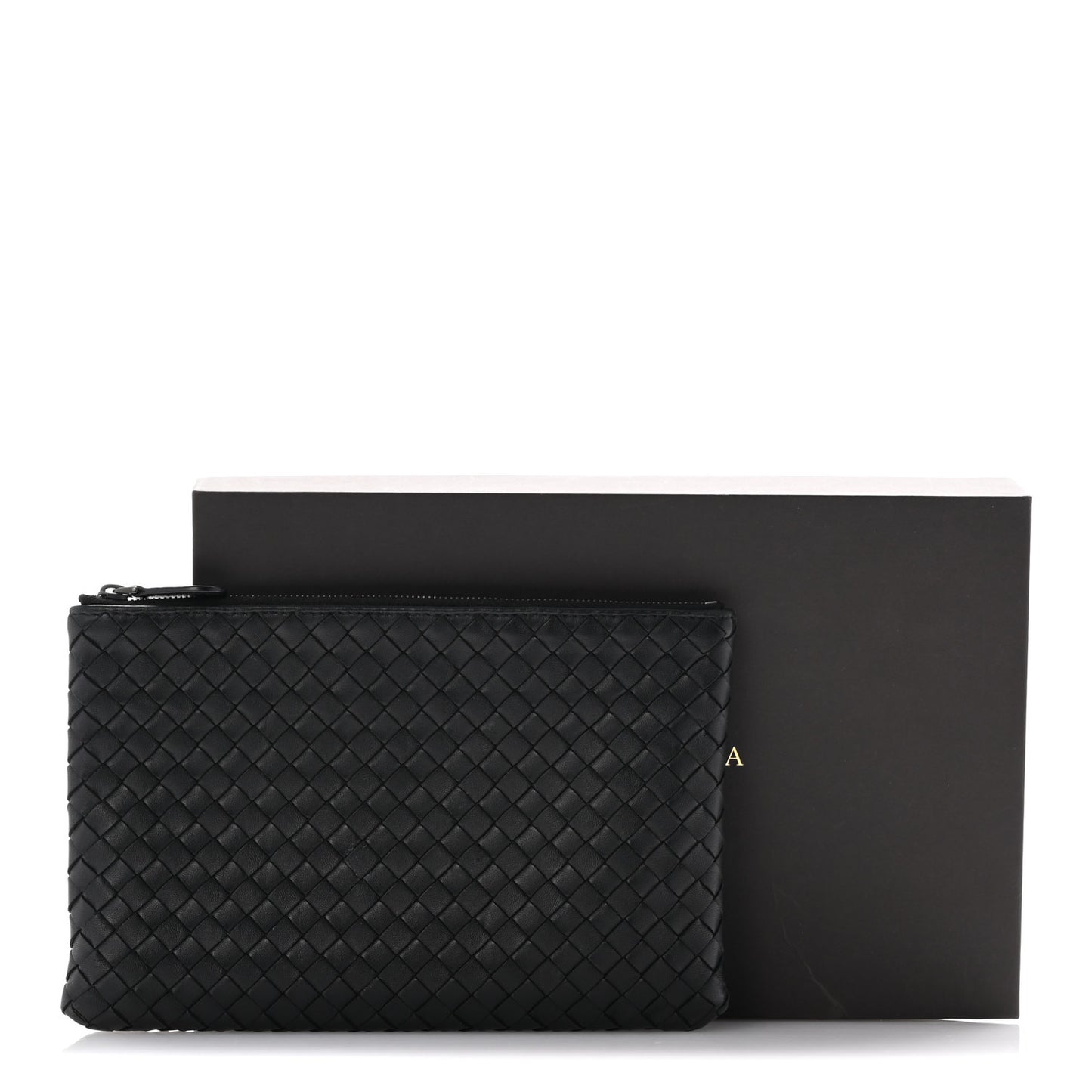 Nappa Intrecciato Flat Zip Pouch Black