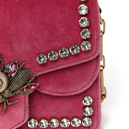 Gucci Velvet Crystal Mini Bee Broadway Shoulder Bag Light Raspberry Rose 25 of 27