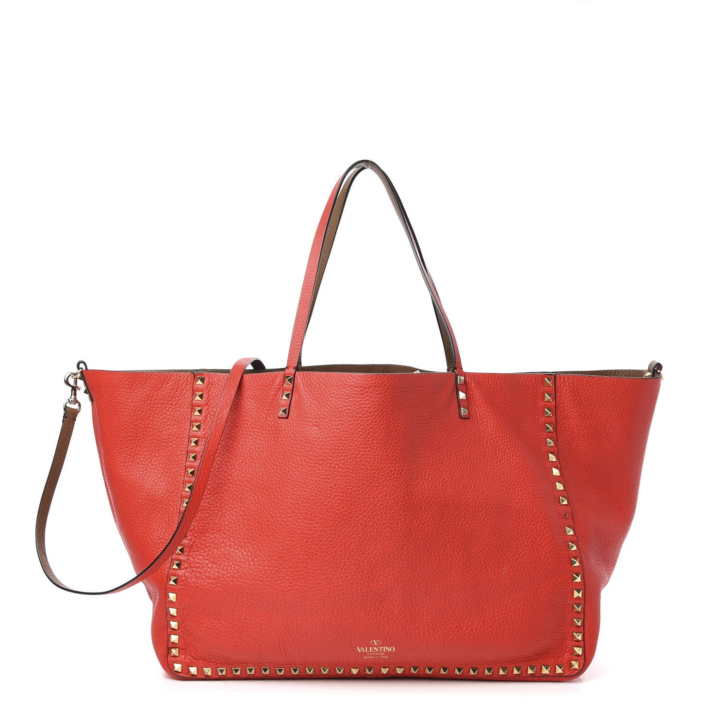 Valentino Garavani Calfskin Medium Rockstud Reversible Tote Brown Red 2 of 13