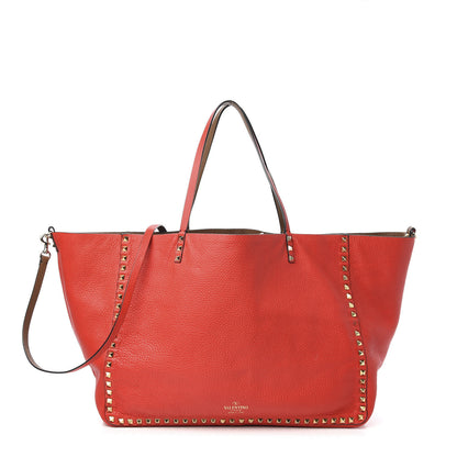 Valentino Garavani Calfskin Medium Rockstud Reversible Tote Brown Red 2 of 13