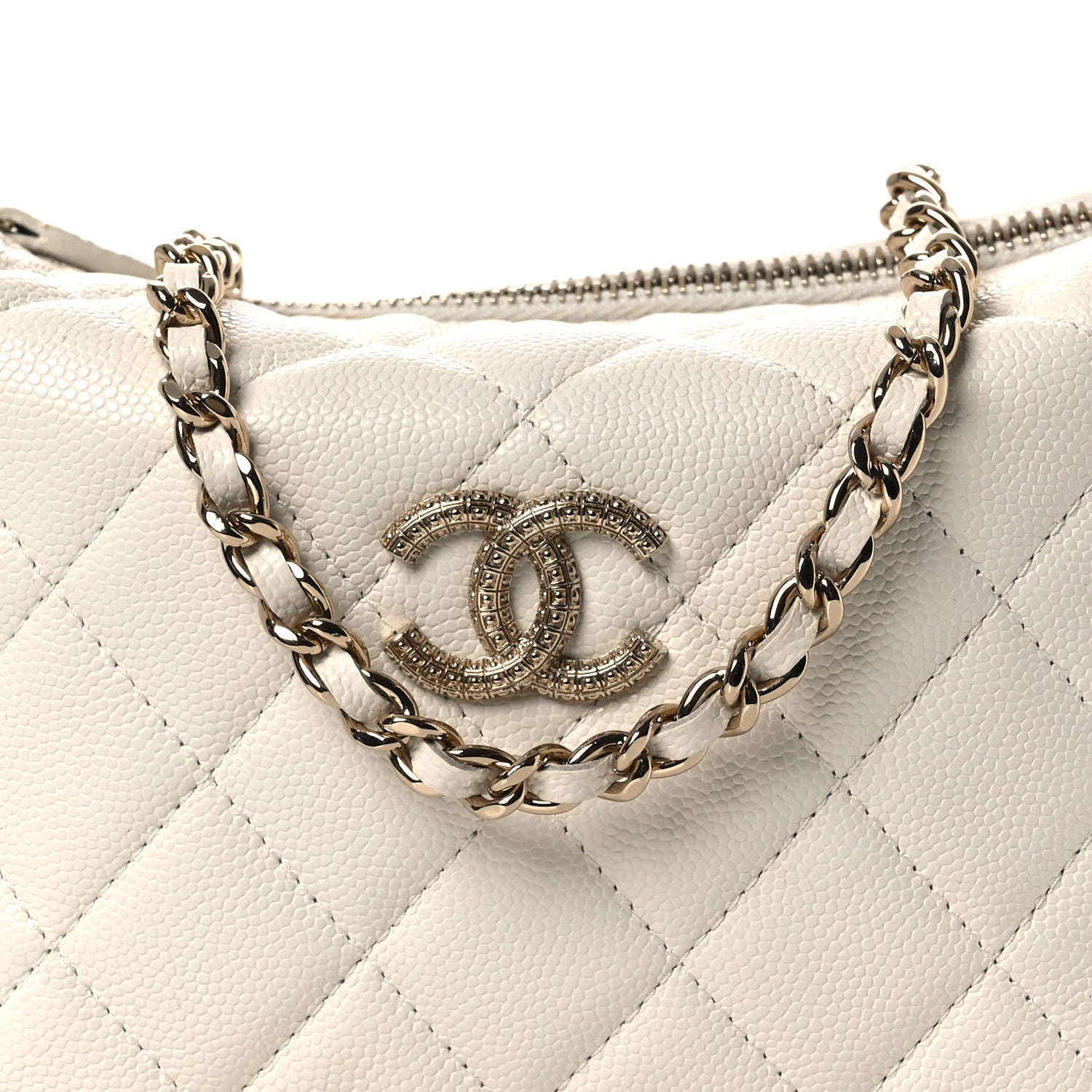Chanel Caviar Quilted Hobo Clutch With Chain White 8 of 12