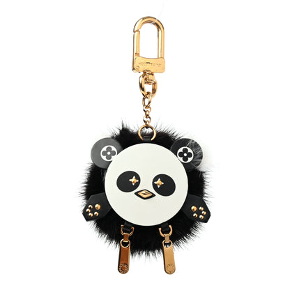 Louis Vuitton Calfskin Mink Fur Panda Bag Charm Key Holder Black 1 of 4