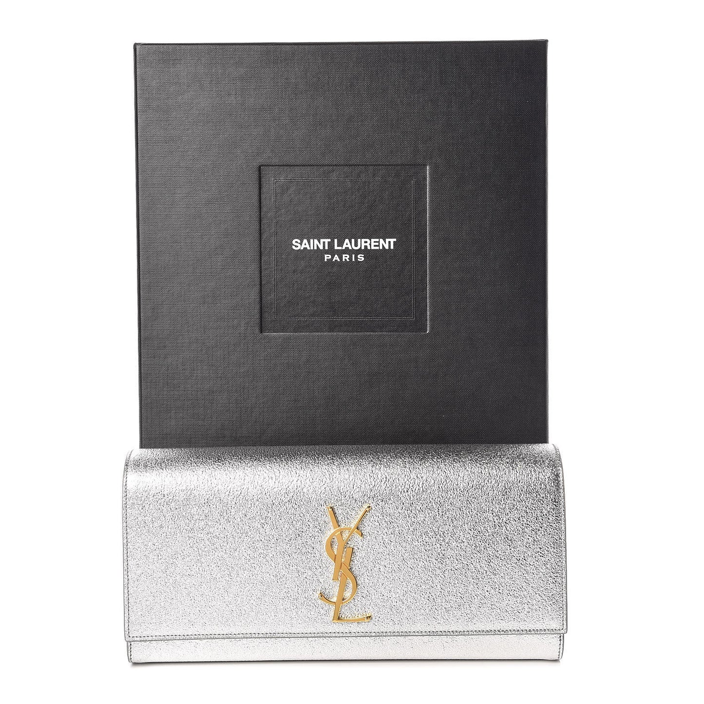 Textured Metallic Calfskin Classic Monogram Cassandre Clutch Silver