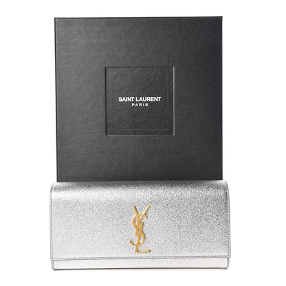 Saint Laurent Textured Metallic Calfskin Classic Monogram Cassandre Clutch Silver 9 of 9