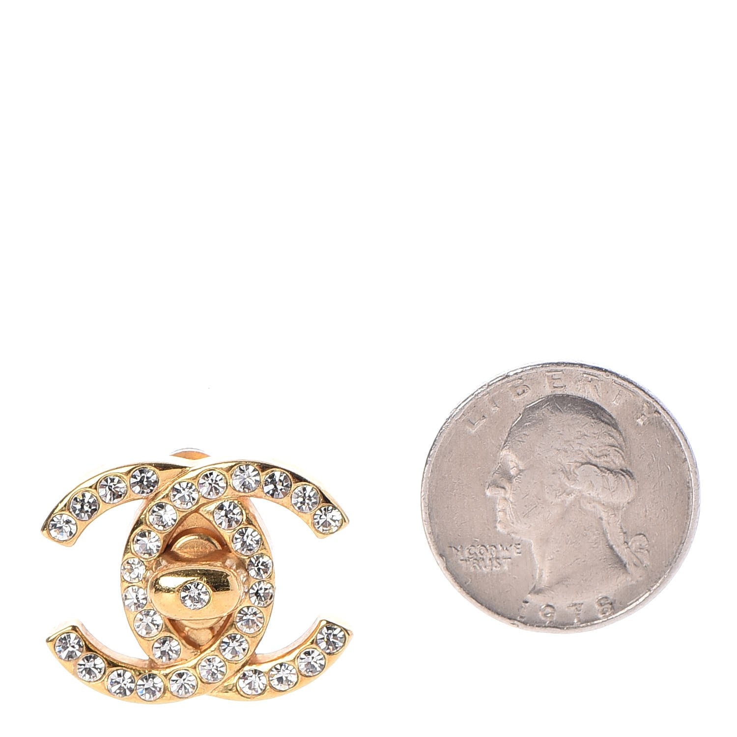 Chanel Crystal CC Turnlock Clip On Earrings Gold 2 of 5