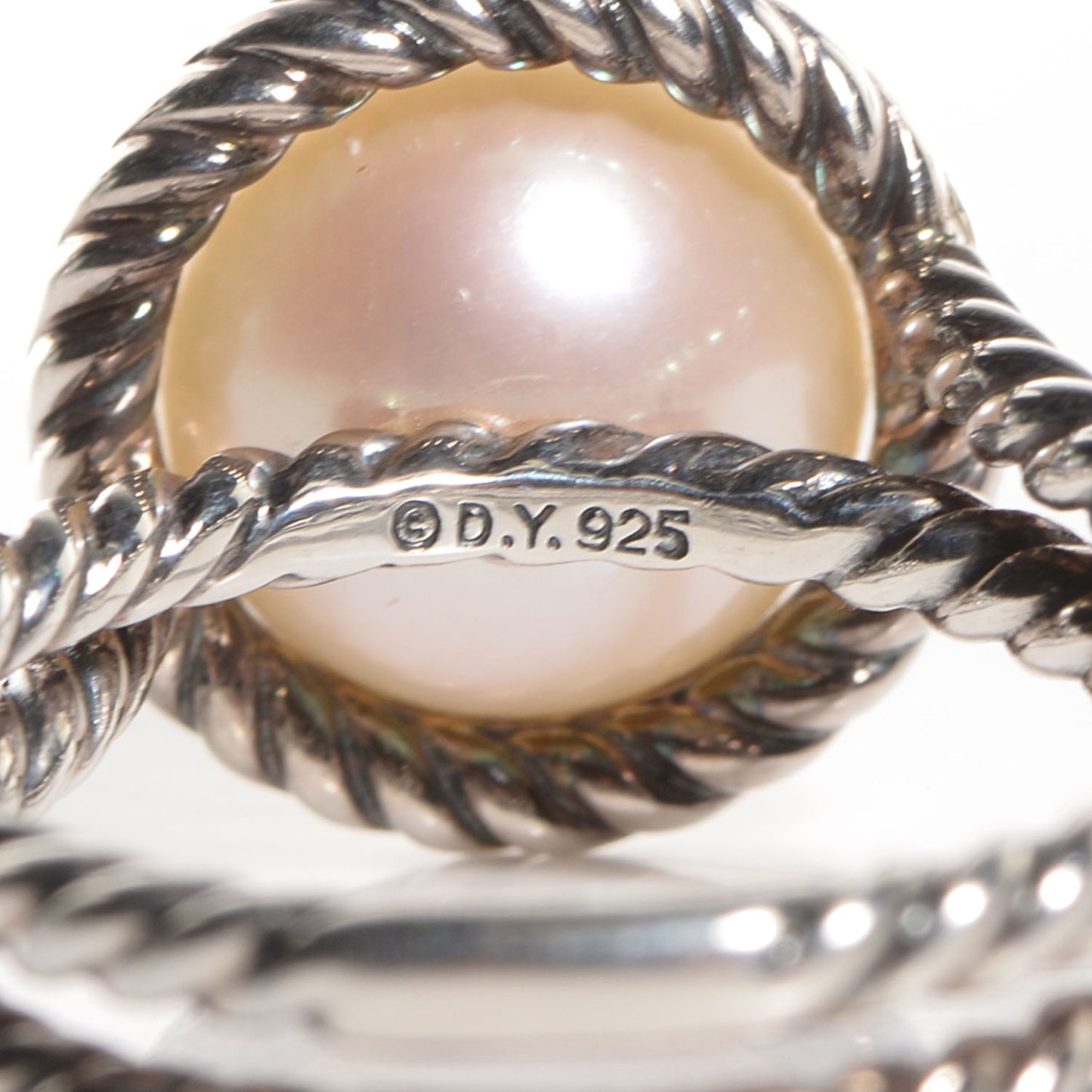 Sterling Silver Pave Diamond Pearl Cable Ring Size 6