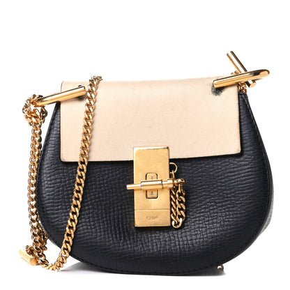 Chloe Grained Calfskin Lambskin Mini Bi-Color Drew Shoulder Bag Black Powder Beige 1 of 7