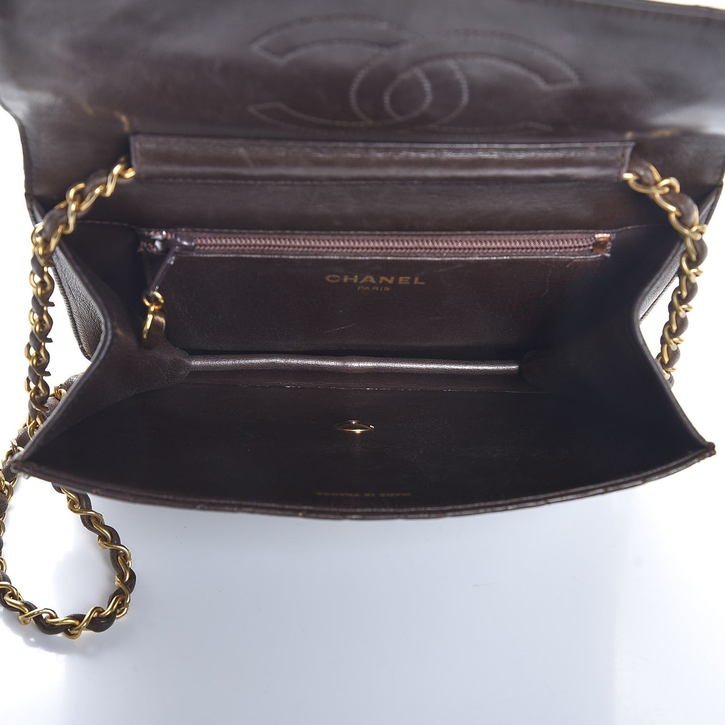 Lambskin Quilted Small Single Flap Brown