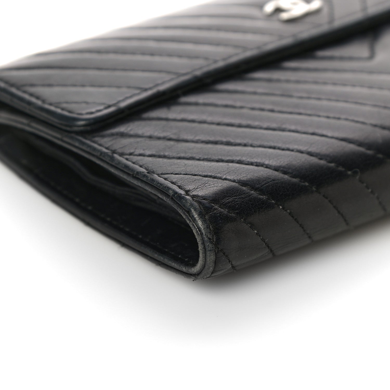 Chanel Lambskin Chevron Quilted Large Flap Clutch Wallet Black 10 of 22