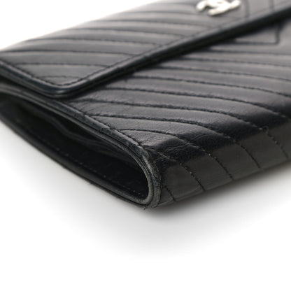 Chanel Lambskin Chevron Quilted Large Flap Clutch Wallet Black 10 of 22