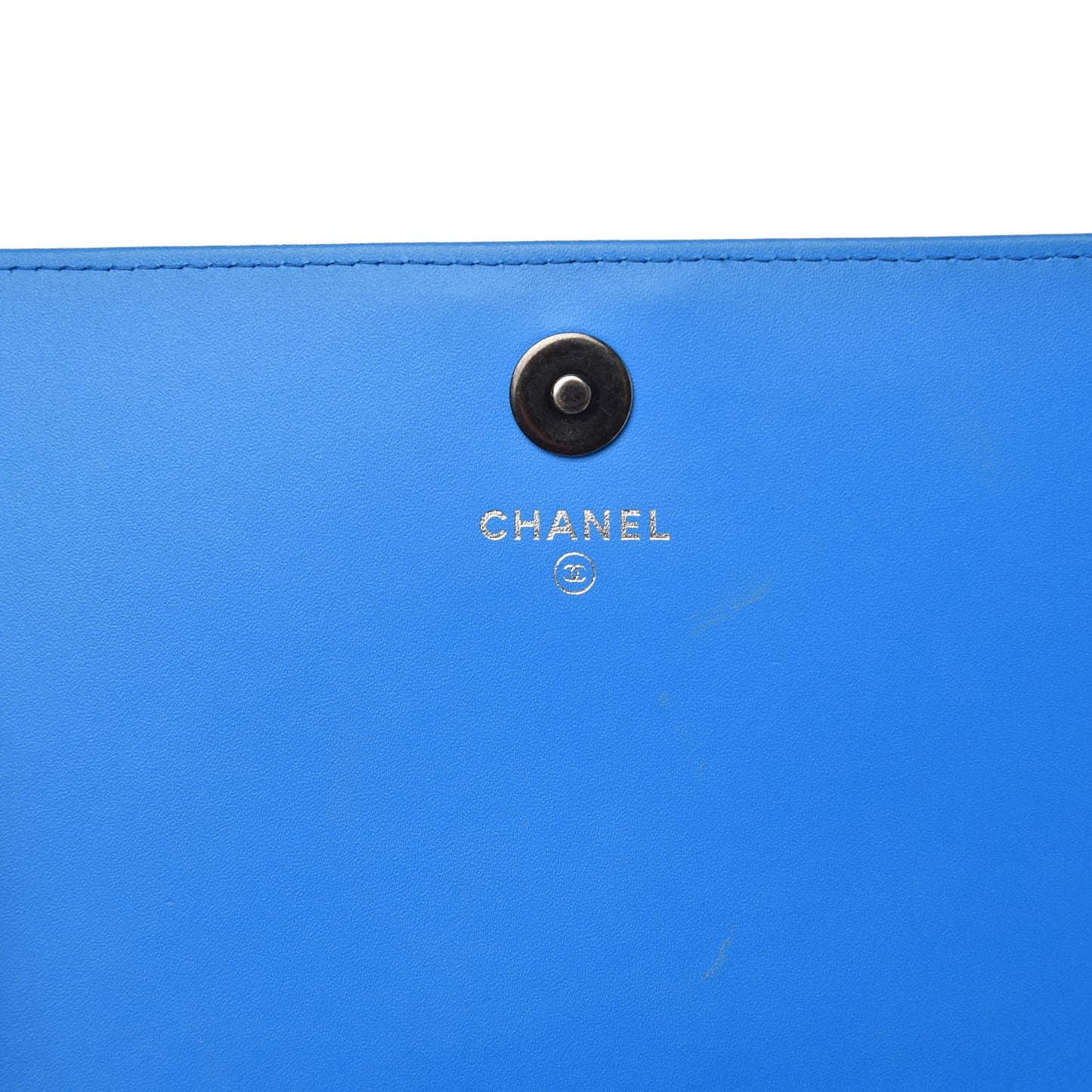 Patent Calfskin Quilted Boy Wallet On Removable Chain WOC Blue