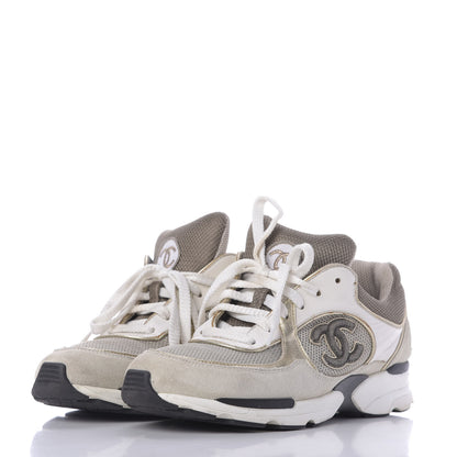 Chanel Suede Calfskin CC Sneakers 37.5 Beige Gold 2 of 12