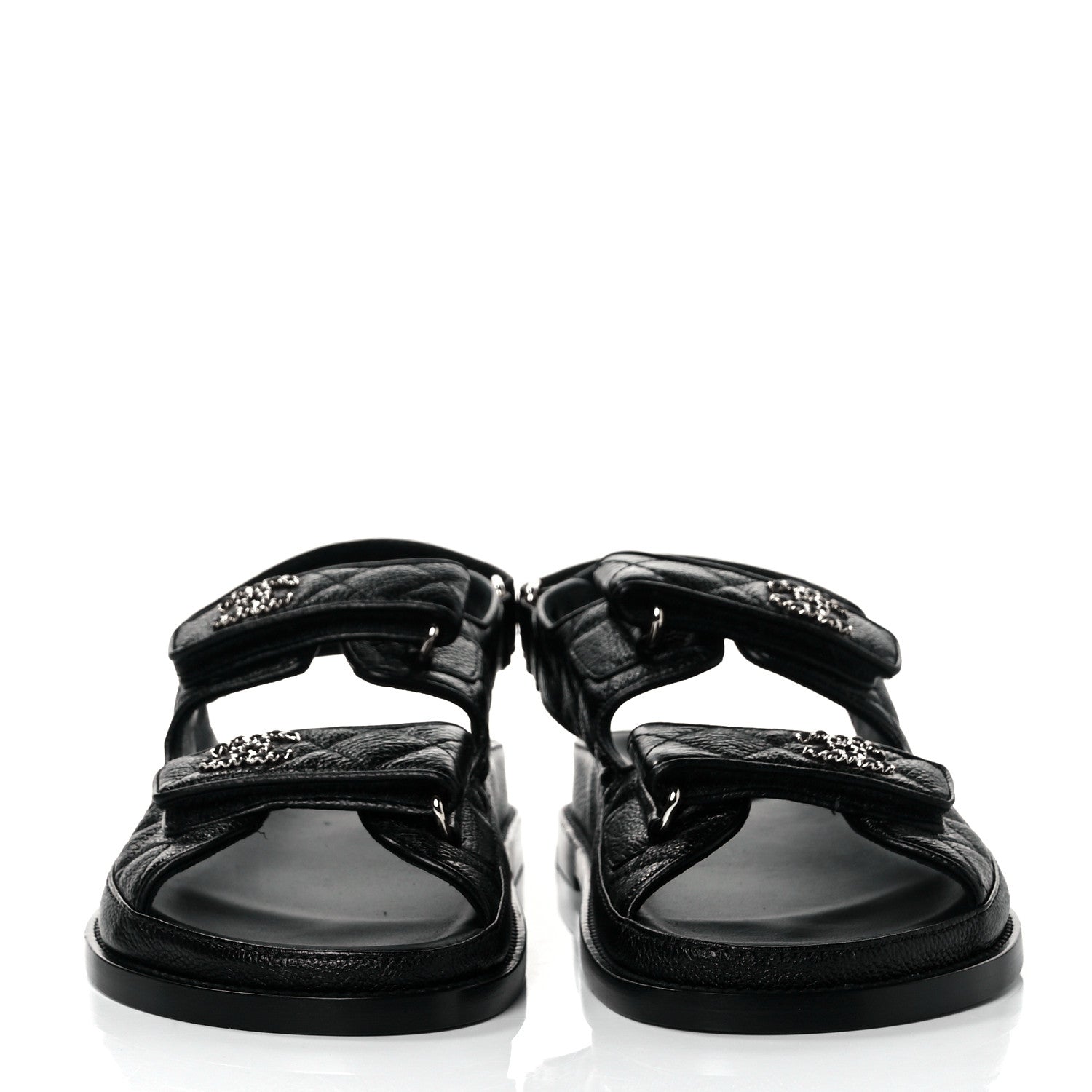 Chanel Grained Calfskin Velcro Dad Sandals 37.5 Black 3 of 8