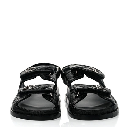 Chanel Grained Calfskin Velcro Dad Sandals 37.5 Black 3 of 8