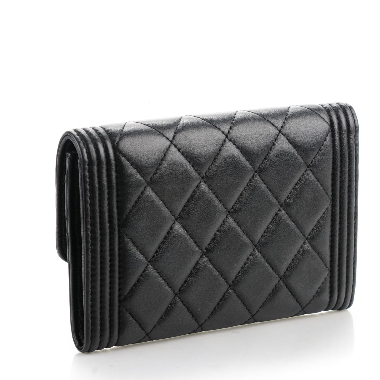 Calfskin Quilted Boy Card Holder Wallet Black