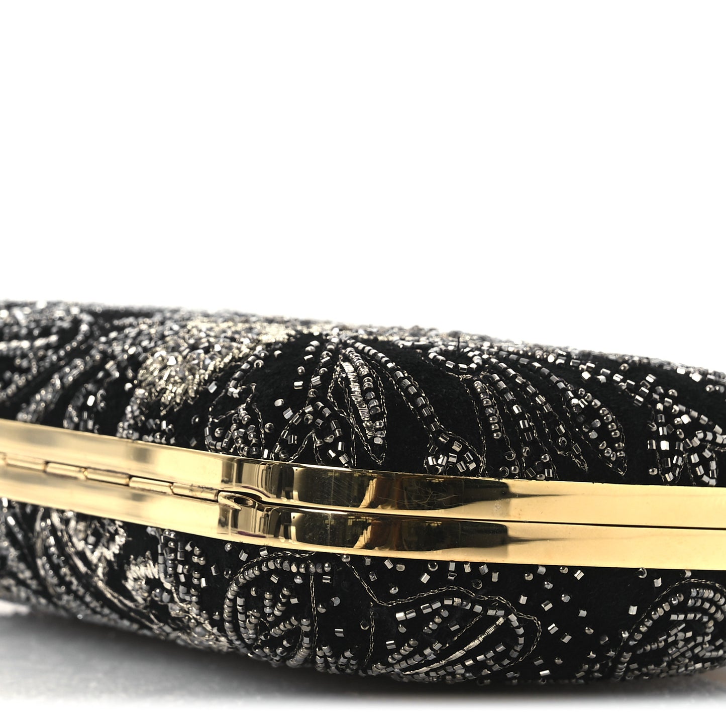 Suede Embroidered Knuckle Box Clutch Black
